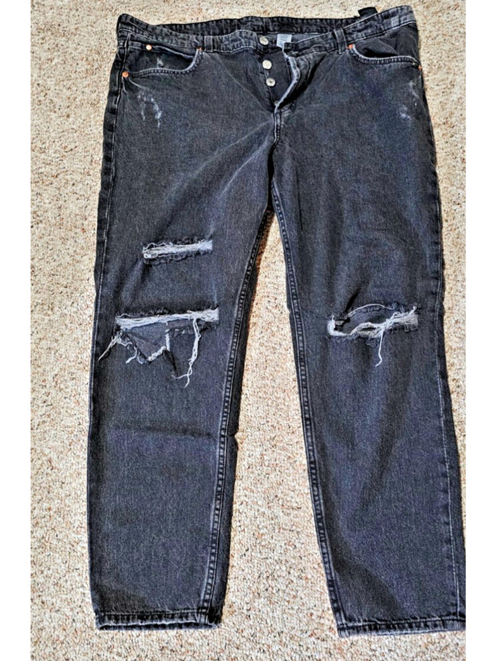 Boyfriend Low Waist Denim Black Ripped Jeans Sz 16